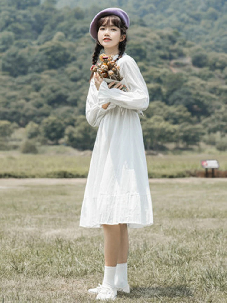 

Early Autumn Dress Women's 2021 New Women's Dress French Temperament Aging Long Sleeve Skirt Elastic Waist Chiffon Medium Length