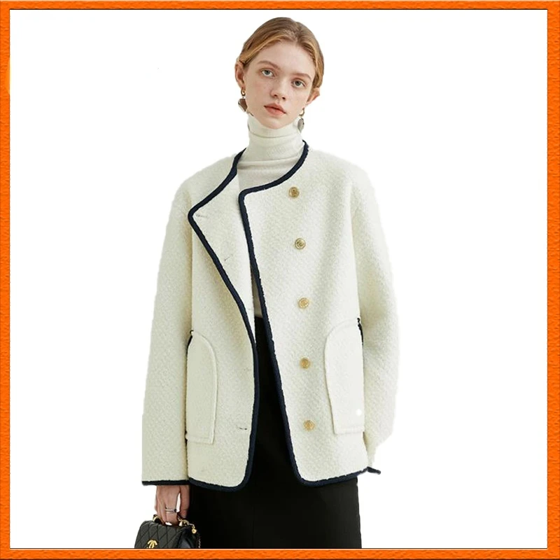 

2021 New Women's Wool Coat Short Cardigan Series V-neck Cardigan Curved Profile Belt Jacket Tight-fitting