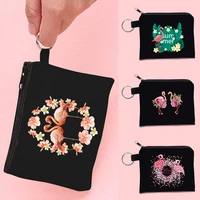 mini coin purse zipper wallet for women small handbags with cards money key earphone flamingo anime pattern wallets makeup bag