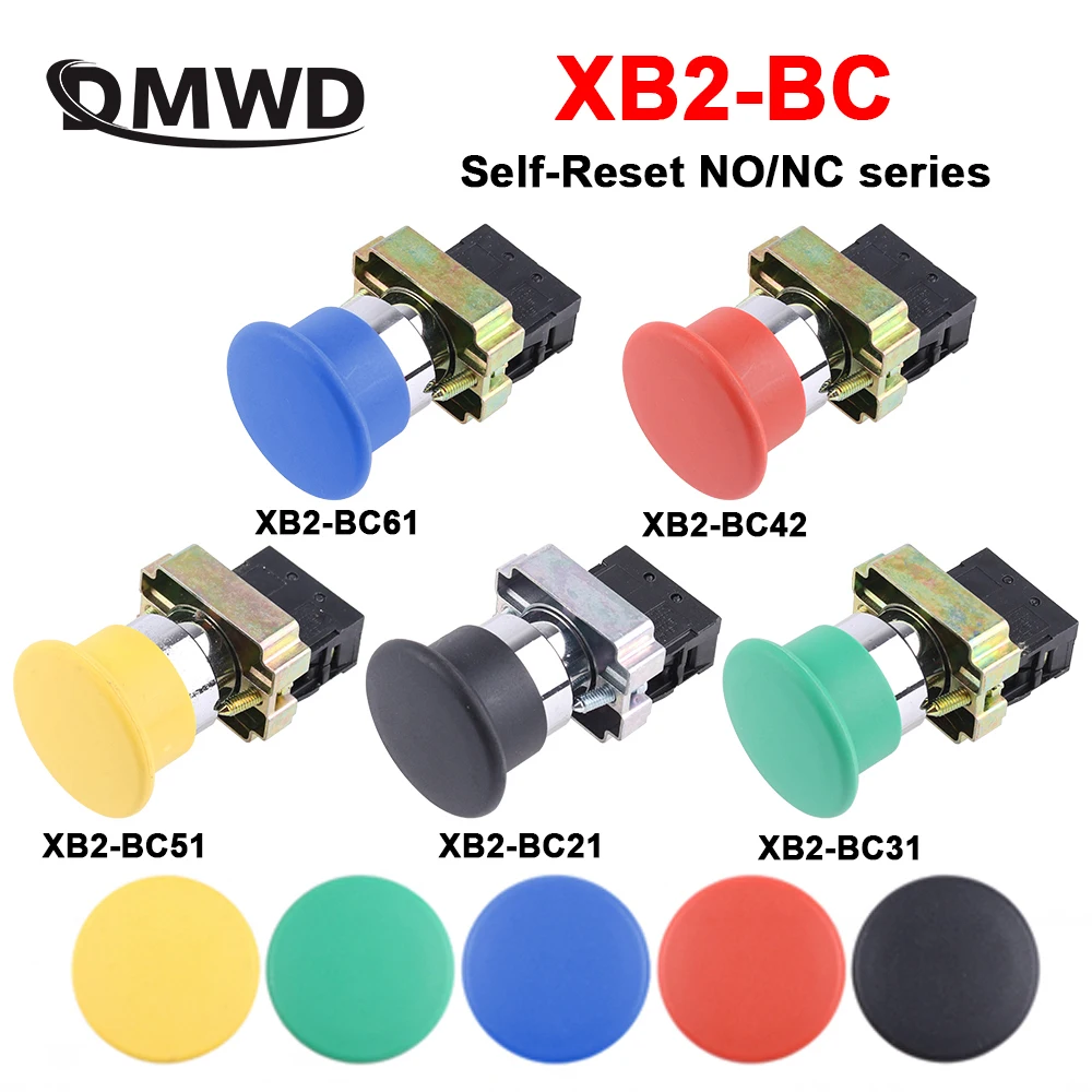 Кнопка с грибовой головкой, мгновенный переключатель с функцией самосброса, 40 мм, красная, зеленая, желтая, черная, Φ BC31, BC42, BC51, 1NO/1NC