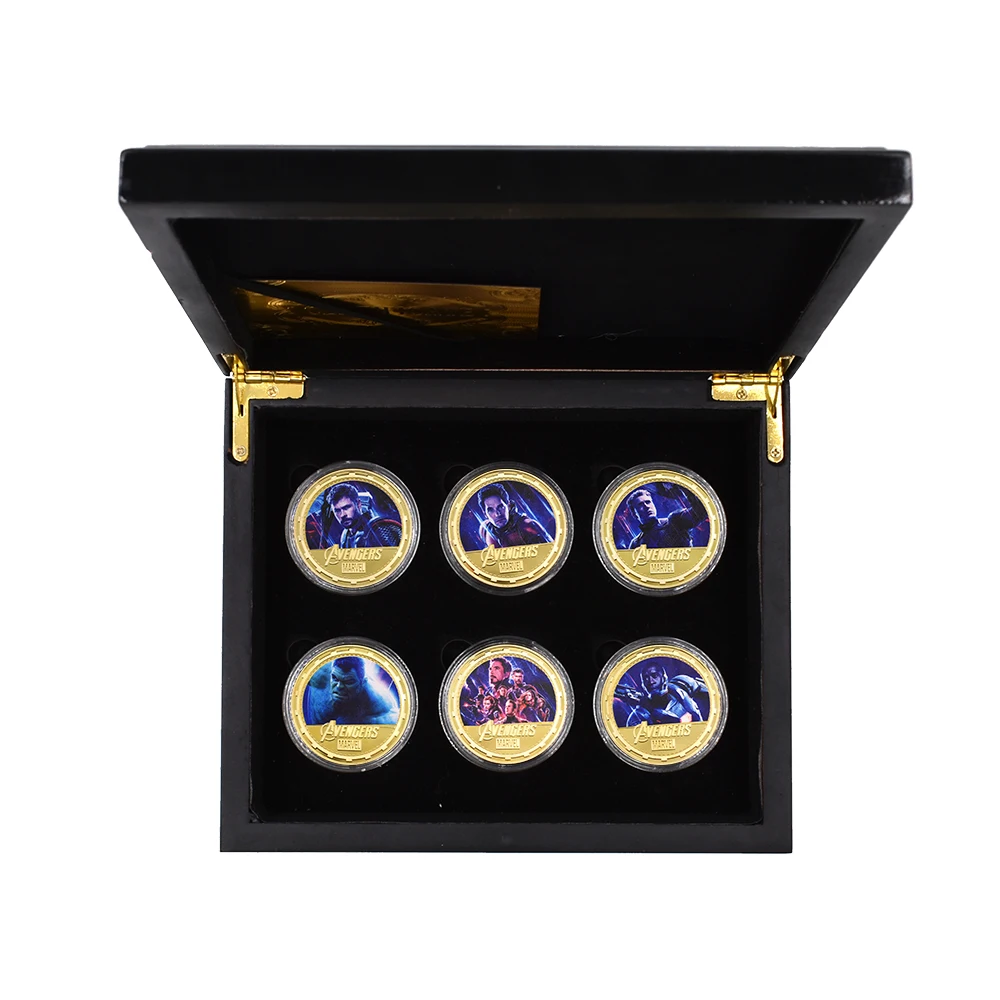 

American Classic Movie Gold Coins Super Hero Coin Collection High Quality Wooden Box for Gift Original Us Coins Home Decor