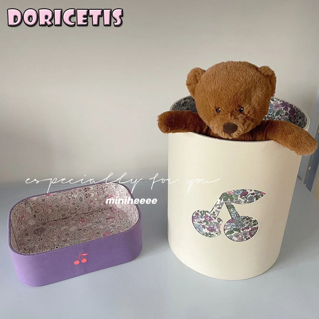 

Newborn Baby Storage Box Cute Cherry Printing Large Size Desktop Organizing Box Handmade Design Debris Storage Bucket New Hot