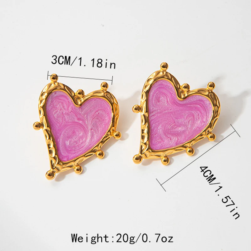 Женские серьги с большим сердцем Нержавеющая сталь. Розовый цвет.