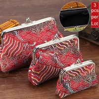 3 pcslot woman coin purse brocade flower ladies mini bag small wallet metal button pocket money pouch key credit card holder