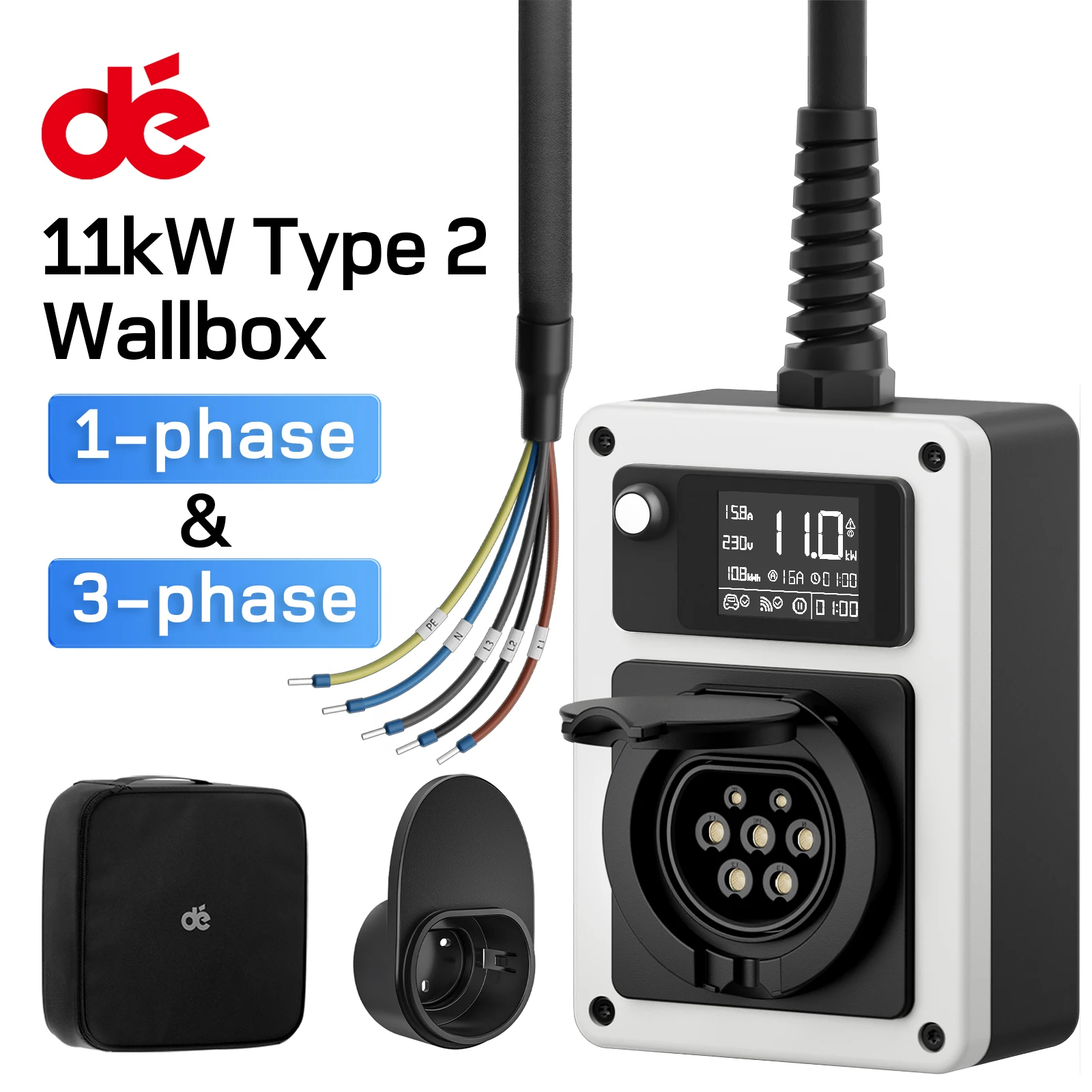 dé Тип 2 EV зарядное устройство Wallbox 11 кВт 16 А умное электрическое автомобильное 22 32