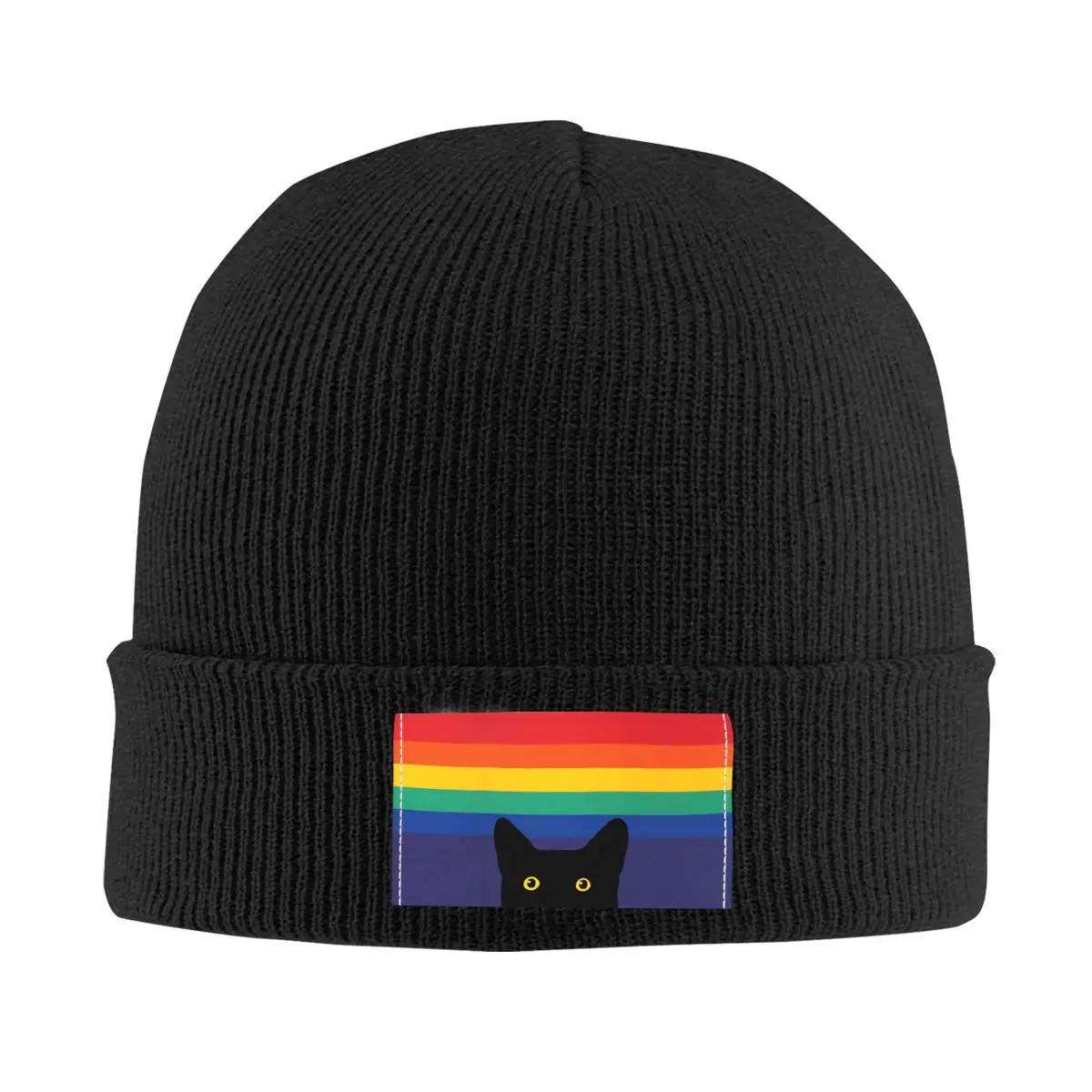 

Шапка-бини в стиле унисекс, зимняя теплая вязаная шапка с радужным котом в стиле хип-хоп, ЛГБТ для взрослых, гей-Прайд