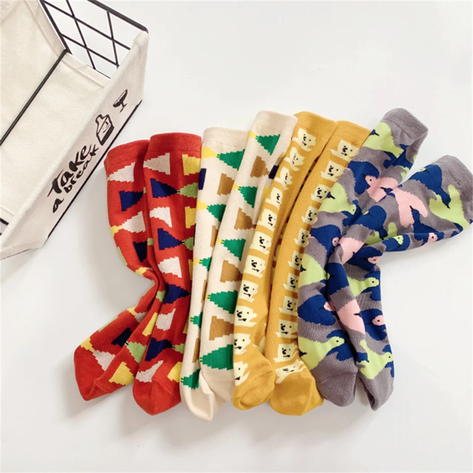 

Children's Socks 2022 Candy Color Love Plaid Floral Kids Girls Long Sock Soft Cotton Sweet Rural Wind Cotton Baby Girl Socken