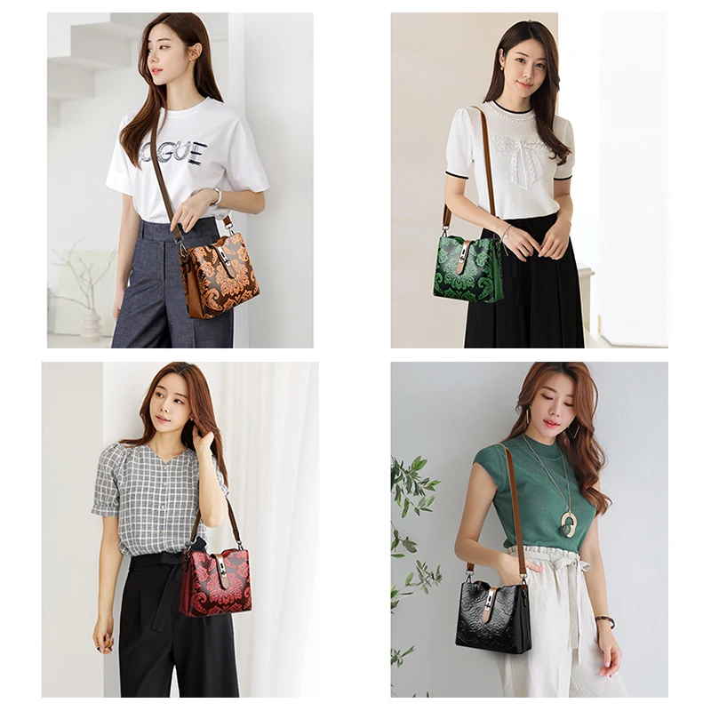 Luxury Designer Fashion Flower Pattern Design Ladies Shoulder Bag New Women Bucket Bag High Quality Leather Women Crossbody Bags