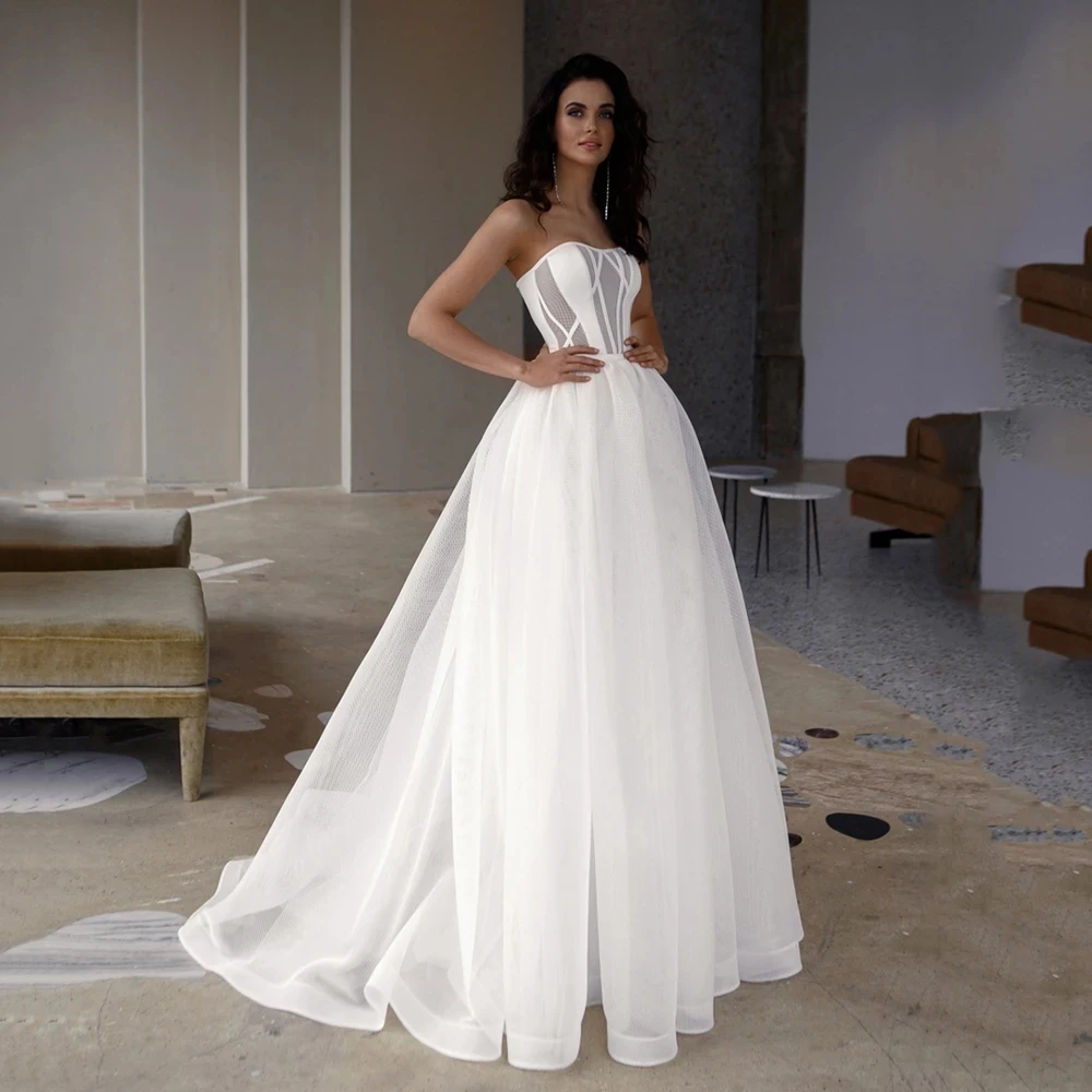 

Женское свадебное платье без бретелек, элегантное ТРАПЕЦИЕВИДНОЕ ПЛАТЬЕ до пола с открытой спиной для вечеринки