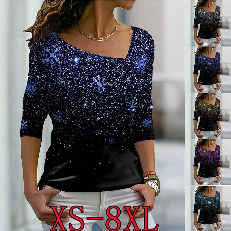 

Autumn Winter Women's Top Printed Long Sleeve V Neck T Shirt Oversized Sweater T-shrit XS-8XL