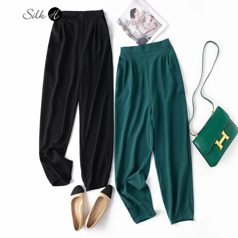 22MM Heavy-weight Elastic Wrinkle Loose Feet Casual Solid Silk Versatile Harlan Women's Fashion Pants