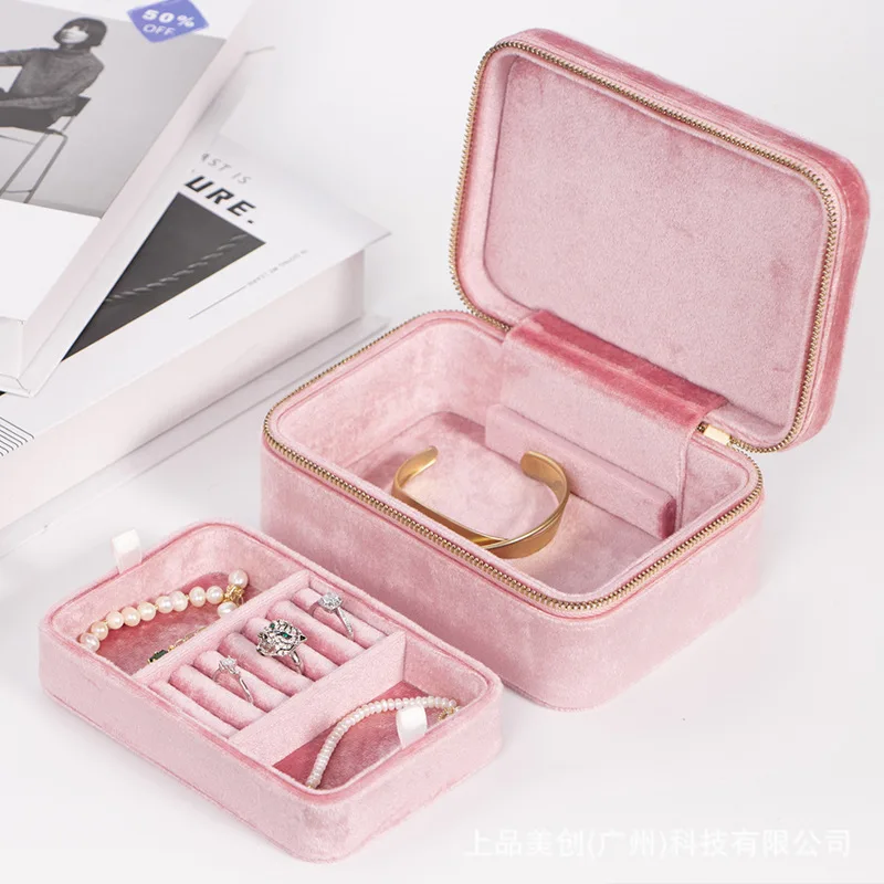 

Flannelette Jewelry Storage Box Double-Layer Necklace Ear Rings Case Bracelet Pendant Organizer Display Stand Wedding Women Gift