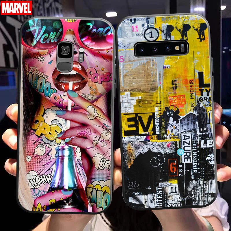 

Street Graffiti Oil Painting Phone Case For Samsung Galaxy S10 S10E S10 Lite S9 S8 Plus Samsung S10 5G Liquid Silicon Back TPU