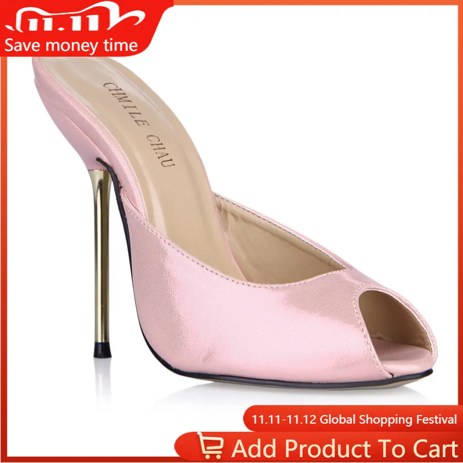 

CHMILE CHAU Sexy Party Shoes Women Peep Toe Stiletto High Iron Heels Nice Lady Slippers Plus Sizes 10.5 Zapatos Mujer 3845-FA7