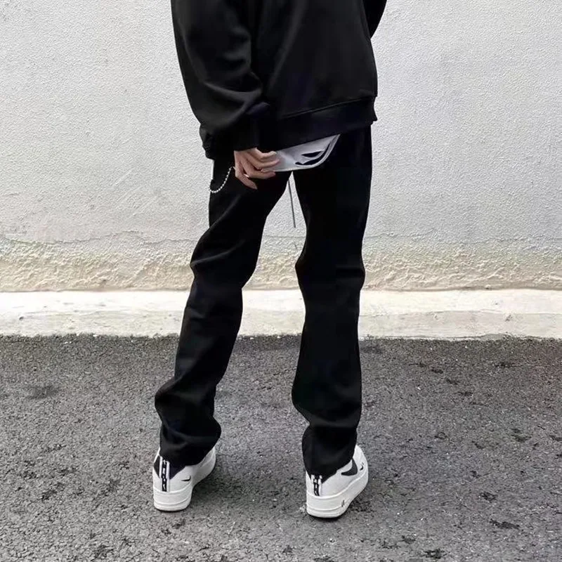 2022 Vibe Style Knee Zipper Hip Hop Men Slim Jeans Trousers Dark Streetwear Simple Design Y2K Casual Long Pants Goth Moda Hombre