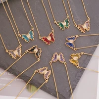 multicolor three dimensional butterfly necklace 18k gold plated crystal inlaid butterfly pendant necklace banquet jewelry
