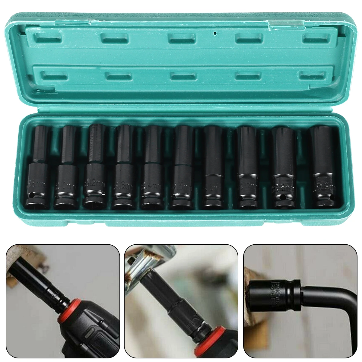 

Новинка 10 шт. набор головок глубокого ударного действия привод метрический гаечный ключ головка от 8 до 19 мм сверхмощный пневматический гае...