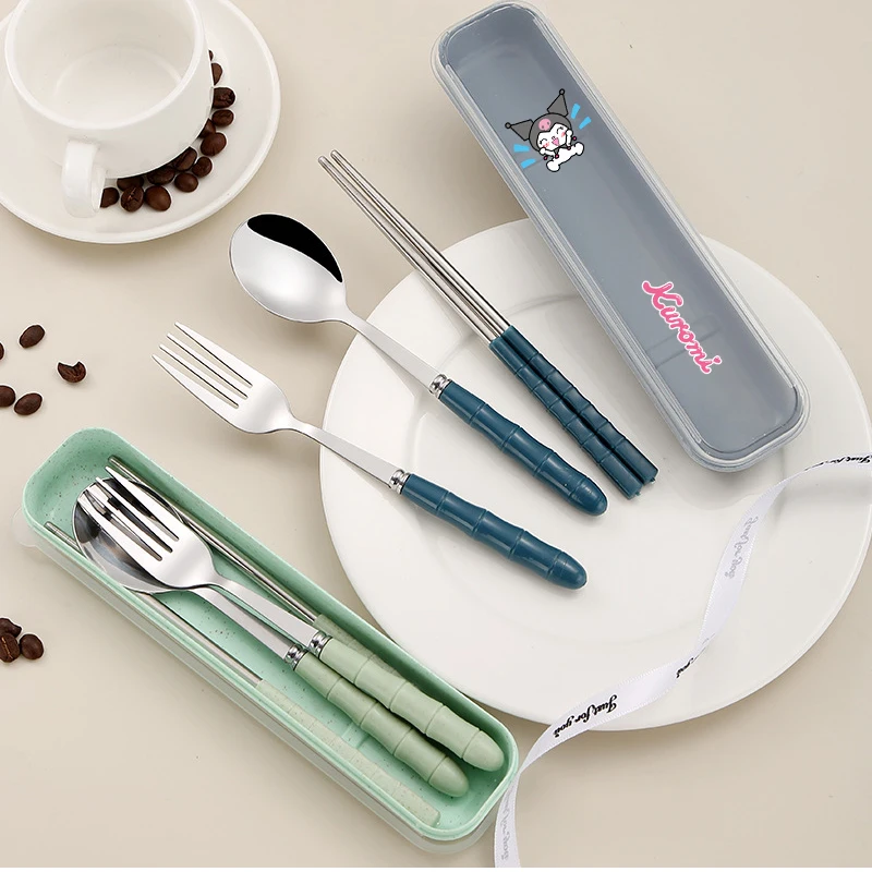 

Sanrio Kawaii My Melody Pochacco Anime Tableware Cute Cartoon Cinnamoroll Chopsticks Spoons Forks Three-Piece Set Toys for Kids