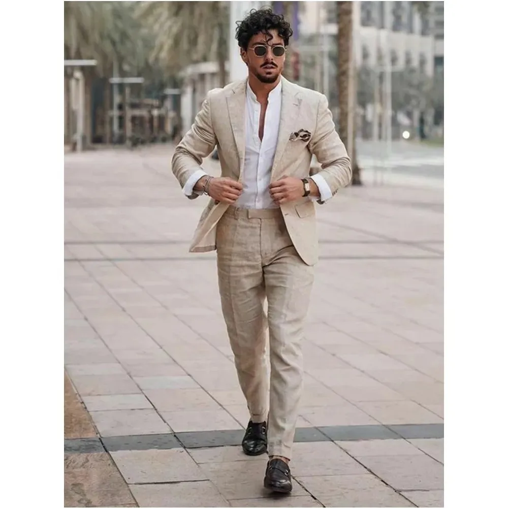 Костюм мужской льняной из 2 предметов однобортная одежда Terno для свадьбы