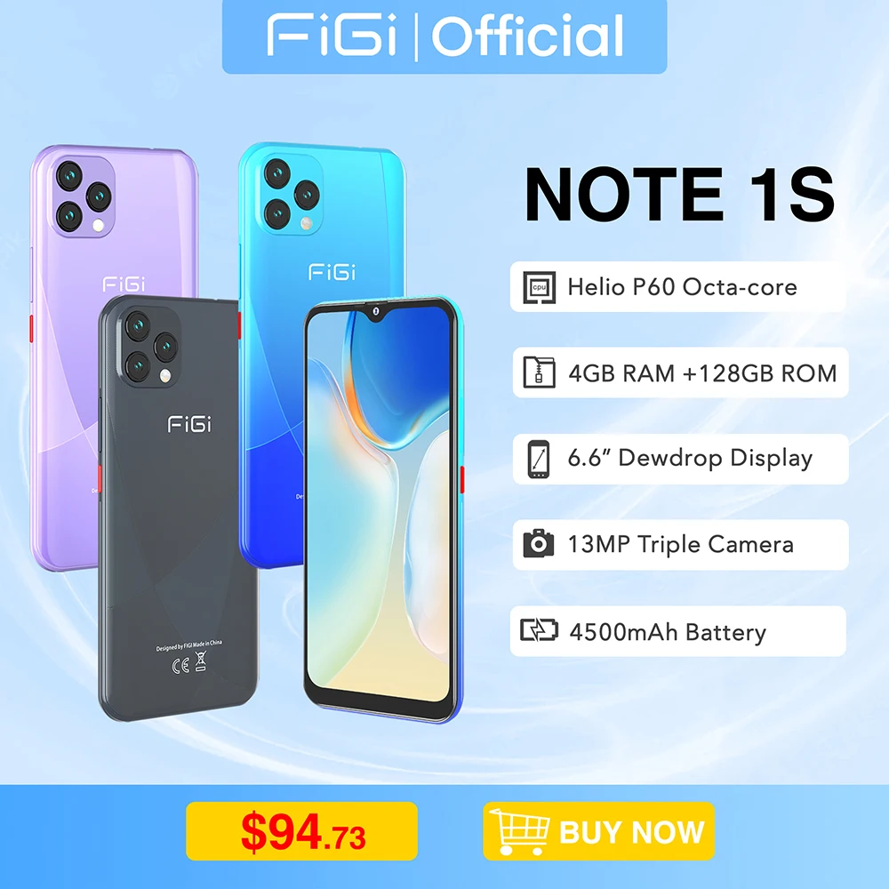 FIGI NOTE 1S Cell phone Android 11 Smartphone 6.6HD+ Display 128GB 4GB Octa Core 13MP Triple Camera Cellphones 4500mAh Battery