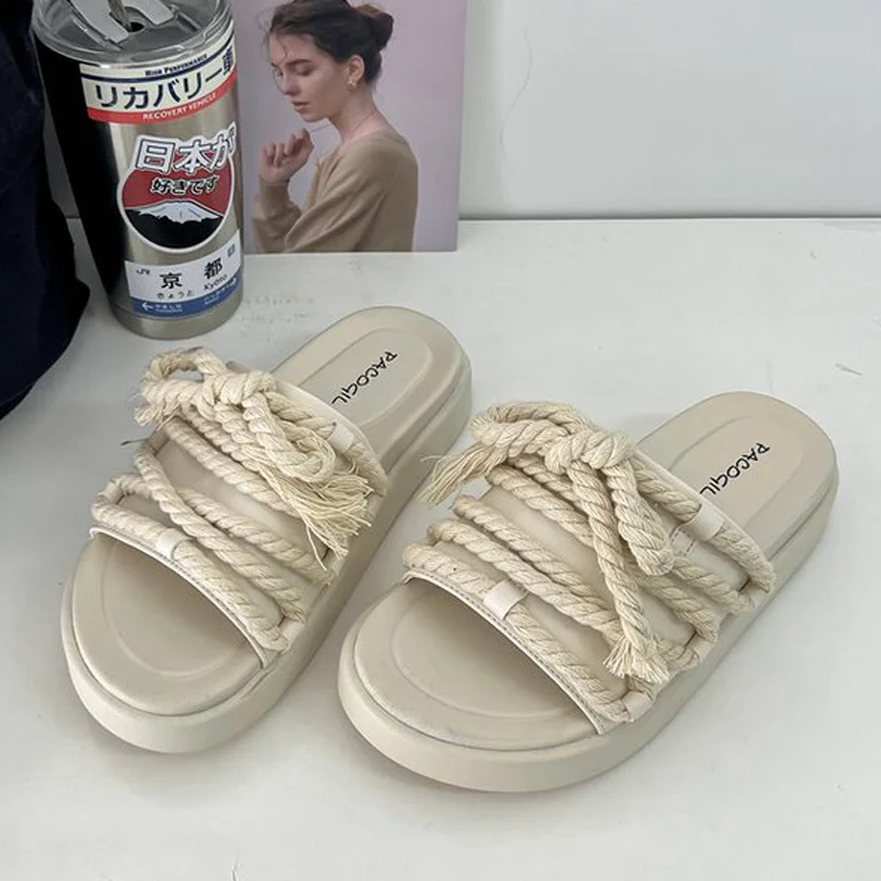 

Женские шлепанцы с перекрестной шнуровкой, новинка 2023, женская повседневная обувь, женские модные шлепанцы на платформе, женские джинсовые ...