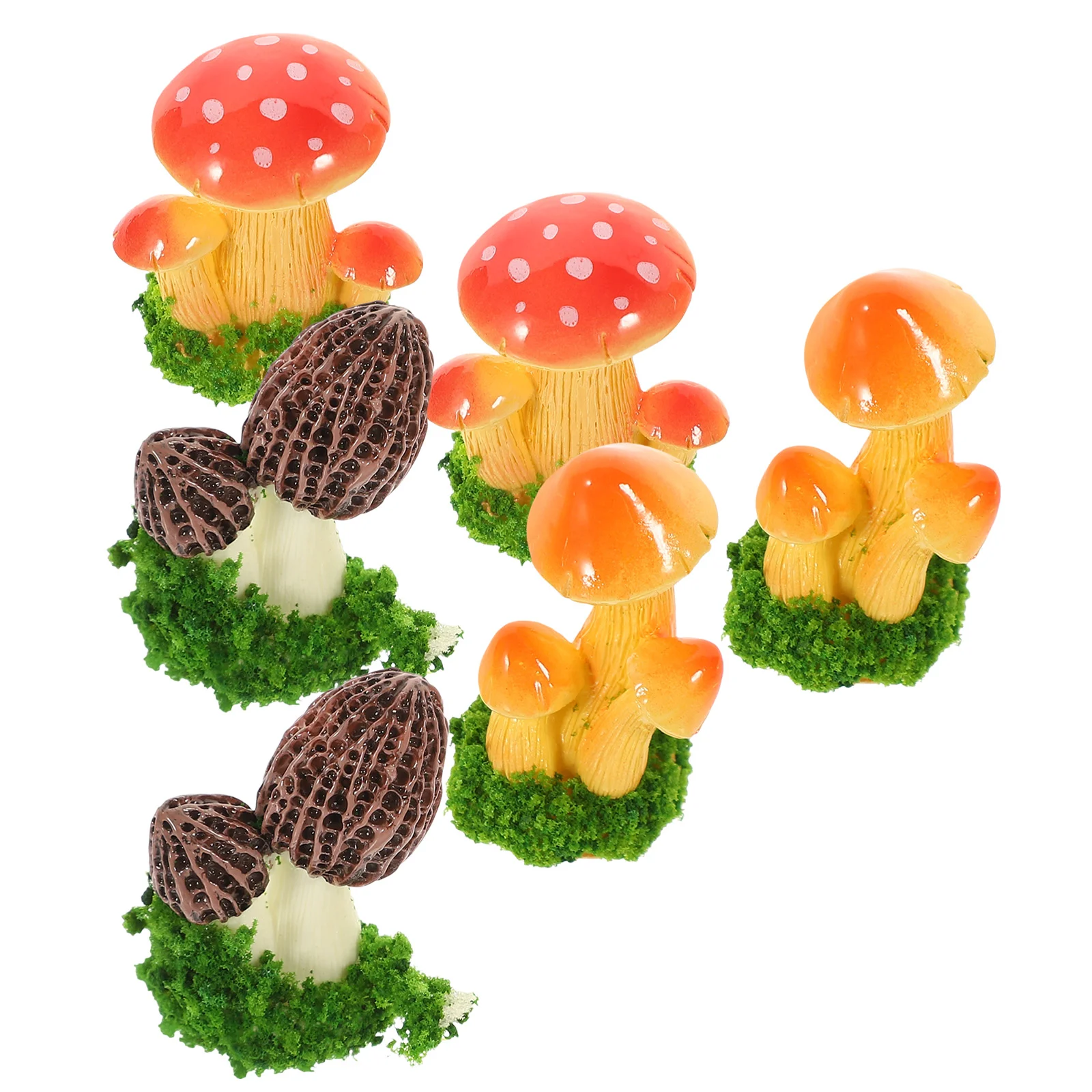 

6 Pcs Crafts Mushroom Ornament Mini Statue Miniature Decoration Bonsai Resin Cake Decorations