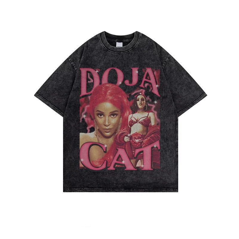 

CAT Pop Singer Graphic Tshirt Women Hip Hop Streetwear Fashion Punk Tops Teens Vintage Washed Oversized Short Sleeve T Shirt Men