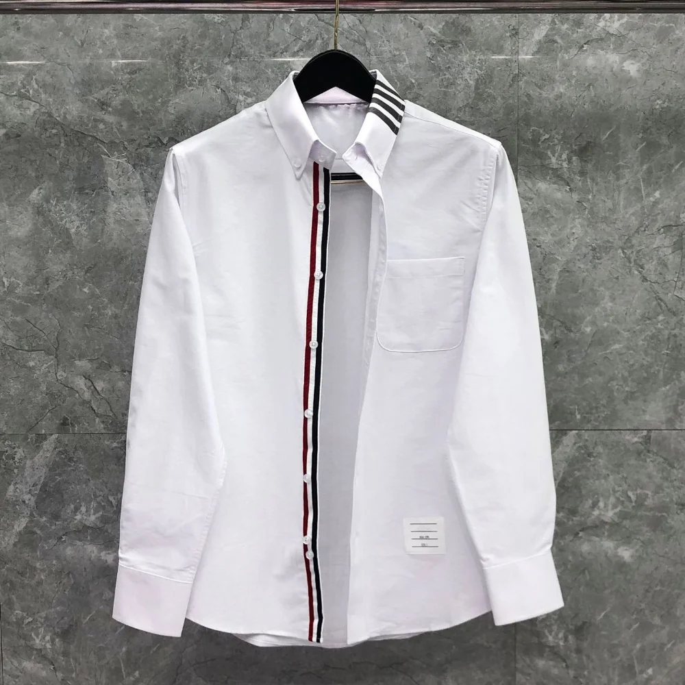

TB Men's Shirts Summer Autumn New Shirts Men Slim Long Sleeve Casual Shirt Turn Down Collar Oxford Solid Men's Clothes