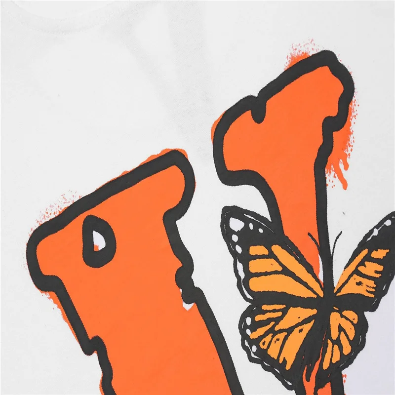 2021 new VLONE short-sleeved big V butterfly print high street star the same loose men and women couple T-shirt |