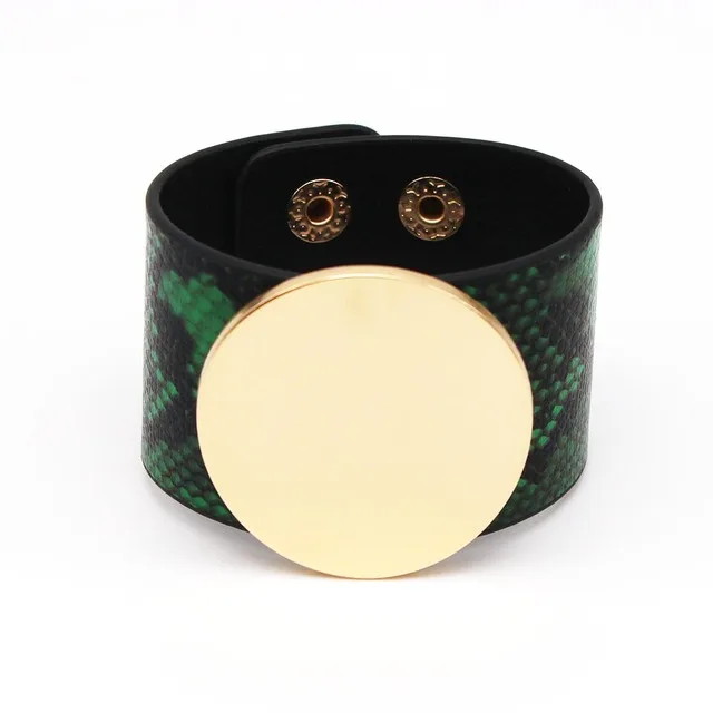 Браслет-манжета женский из кожи в клетку простое металлическое широкое