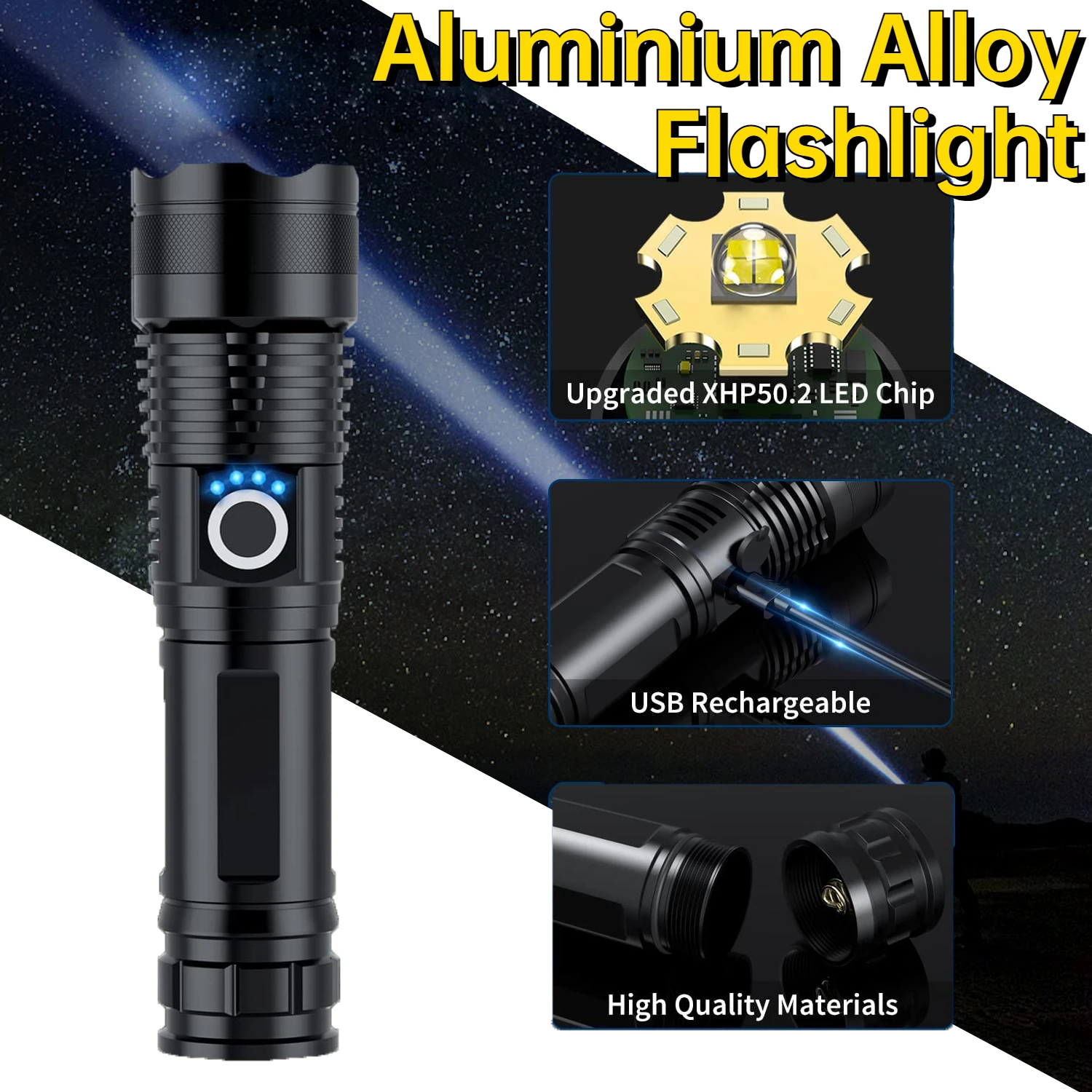 

Portable LED Flashlights High Power Rechargeable Light Zoom High Power Torch Waterproof Lamp Outdoor Camping Emergency Fishing