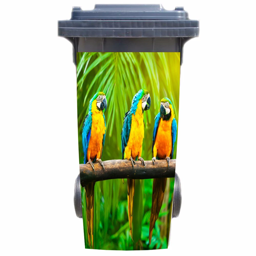 

DIY modern forest parrots Adhesive Removable Waterproof Sticker Decals Rubbish bin trash can Cover sticker 120liter 240liter