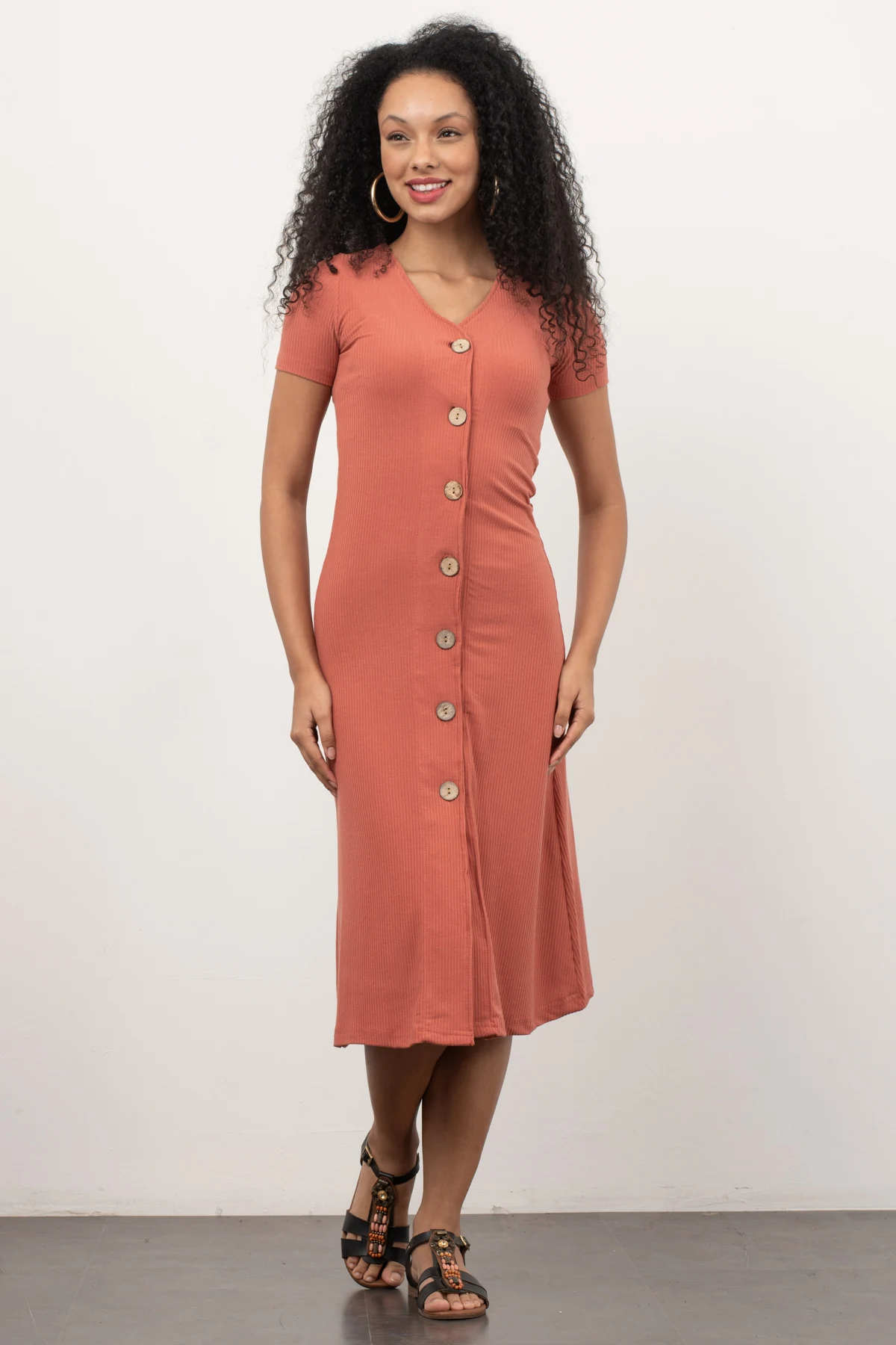 

Color Rose Front Button Camisole Dress new season casual cut plus size short-sleeve dress