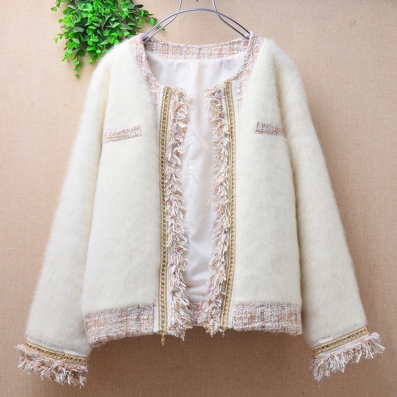 

04 Женская осенне-зимняя одежда, шерстяной норковый кашемировый вязаный плотный теплый короткий кардиган свободного кроя, куртка, свитер, пальто