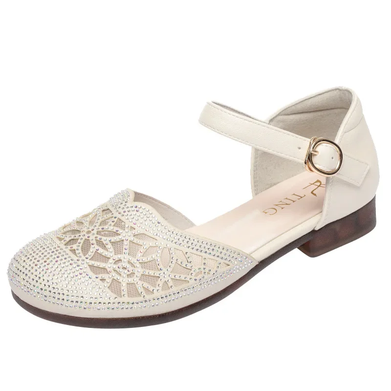 Дышащая обувь со стразами и квадратным каблуком лето 2024 женские сандалии из