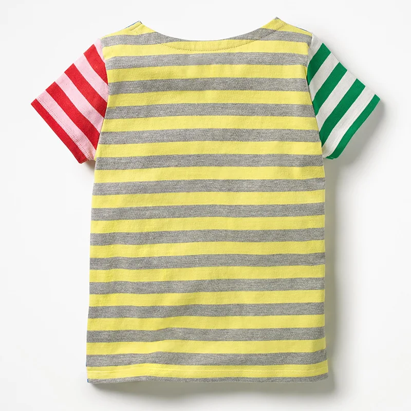 Children's Clothing Summer New Girls T-shirt Knitted Cotton Round Neck Flower Embroidered Top