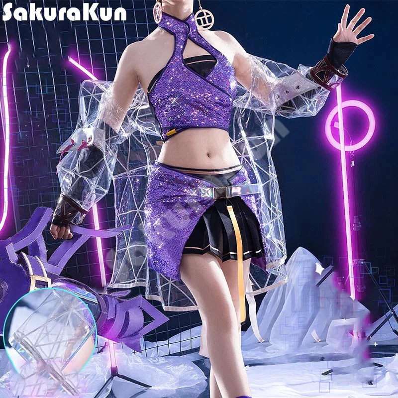 

SunShangxiang Косплей Костюм LOL игры Shin Sangokumusou Косплей Костюм фиолетовая сексуальная блестящая одежда слава короля леди солнце Косплей