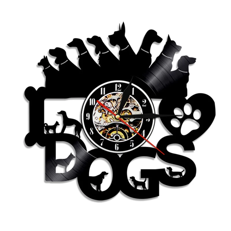 

Dog Breed German Shepherd Dog Art Wall Decor Clock Customize Dog Name Vinyl Record Wall Clocks Modern Gift For Pet Lover