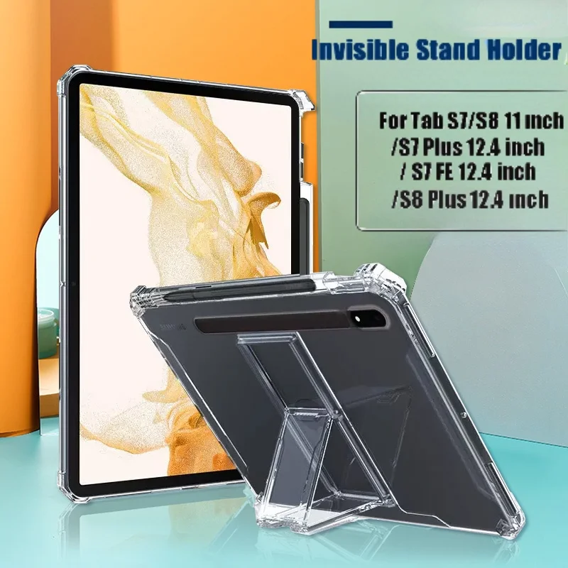 

Case with Pencil Holder for Samsung Galaxy Tab S7 FE S8 Plus S7+ A8 10.8 A7 Lite 8.7 S7 S8 11 Transparent Back Tablet Cover