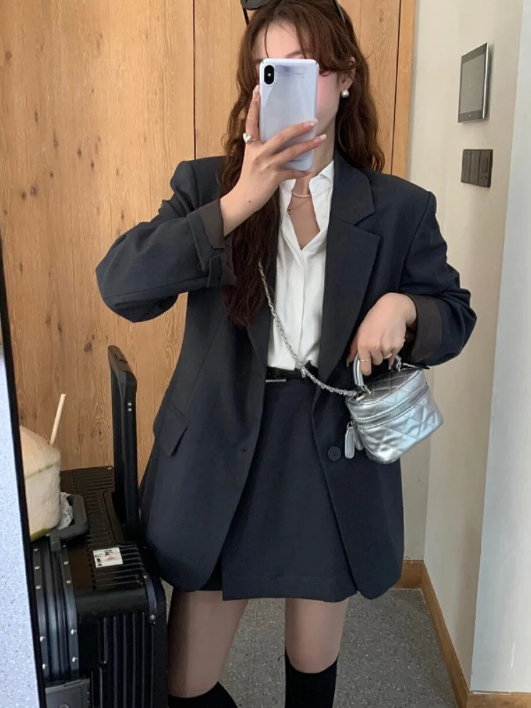 Женский костюм в стиле преппи Новый однобортный пиджак и юбка комплект из двух