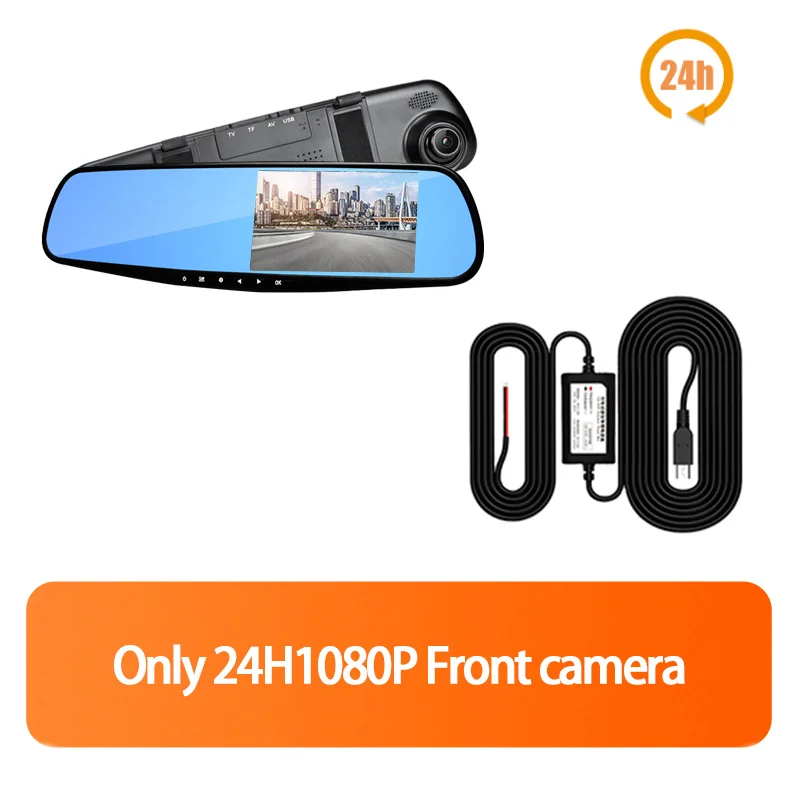 

Автомобильный видеорегистратор Full HD 1080P, Автомобильное зеркало заднего вида 4,3 дюйма, цифровой видеорегистратор с двумя объективами, Регистрационная видеокамера