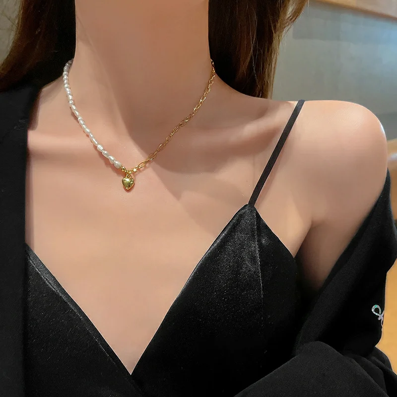 

South Korea love pearl necklace asymmetric splicing light luxury senior temperament personality fashion ladies collarbone chain