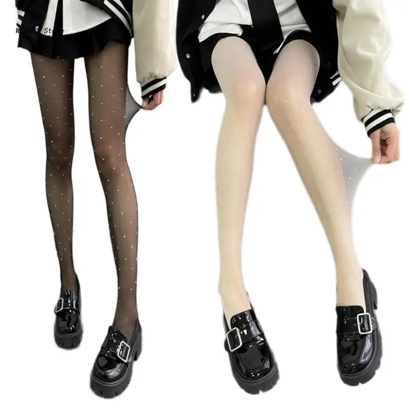 

Women Vintage Silky See Through Pantyhose Hosiery Shiny Jeweled Tight