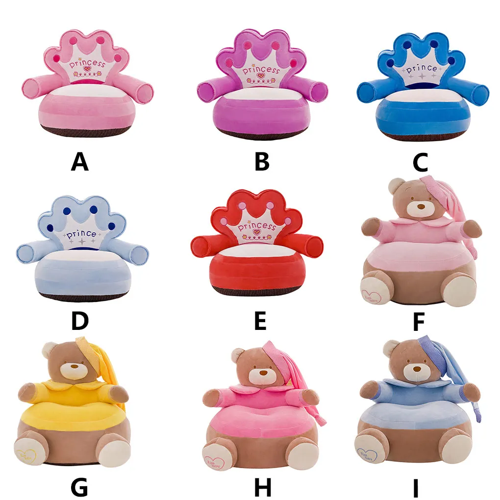 

No Filling Baby Bean Bag Cartoon Crown Bear Baby Chair Toddler Nest Puff Children Seat Sofa Cover