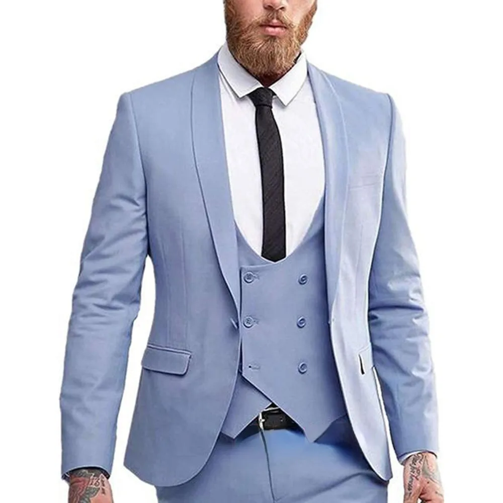 

Мужские костюмы с лацканами и шалью Новинка 2022 облегающий двубортный жилет смокинги 3 предмета блейзер для жениха свадьбы выпускного вечер...