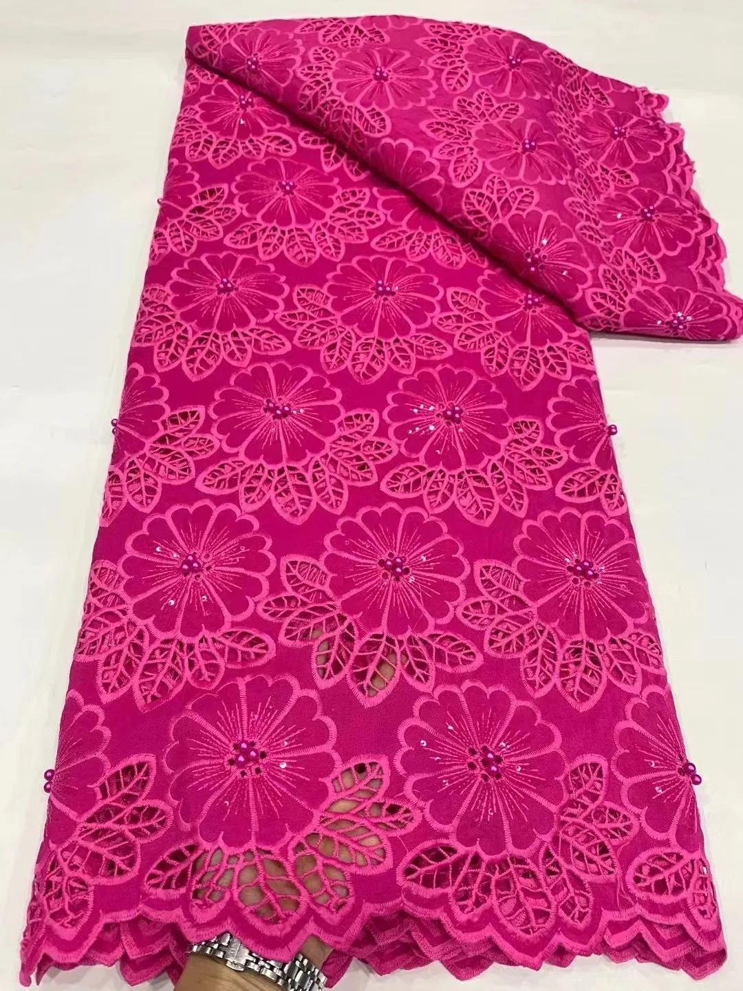 

Newest Swiss VoileLace Fabric Embroidered With Sequins High Quality African French Guipure Lace 5 Yards For Wedding Party Dress