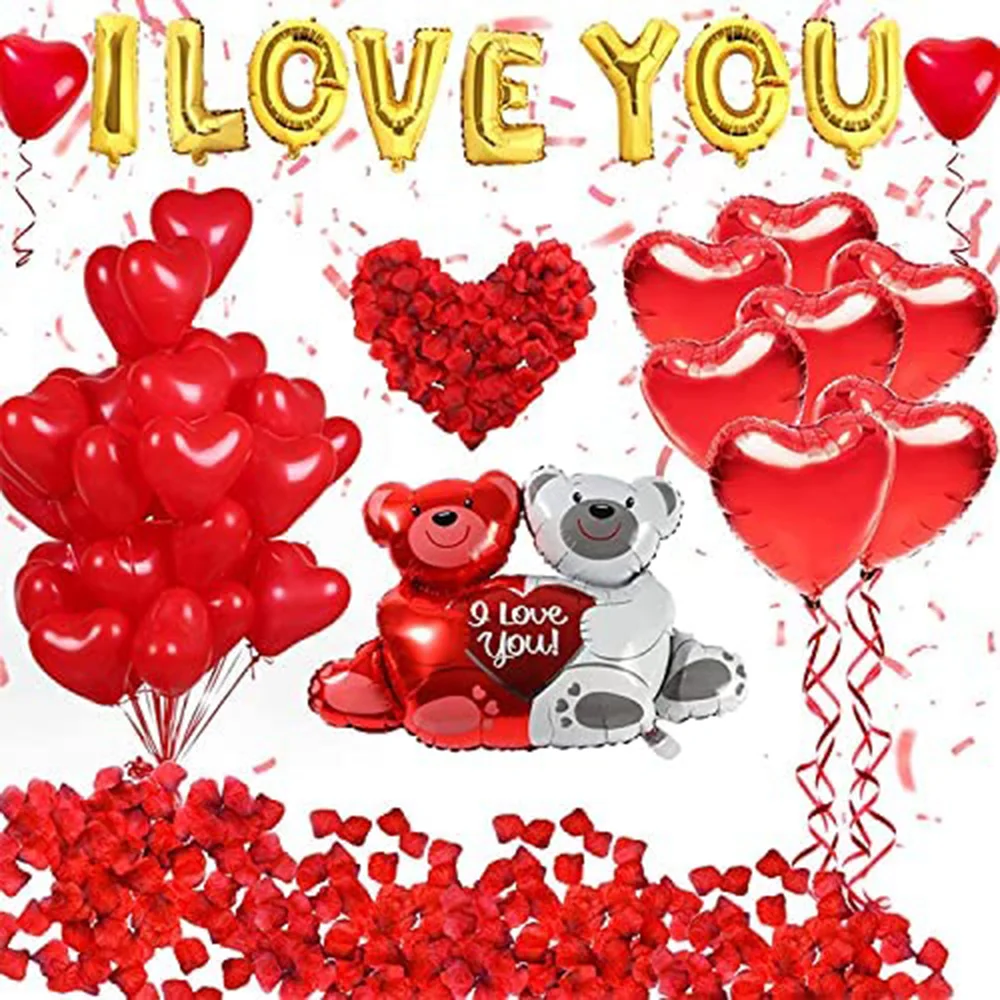 

1Set Valentine's Day I Love You Hug Bear Balloons Foil Red Heart Balloon Wedding Party Decoration Baby Shower Birthday Supplies
