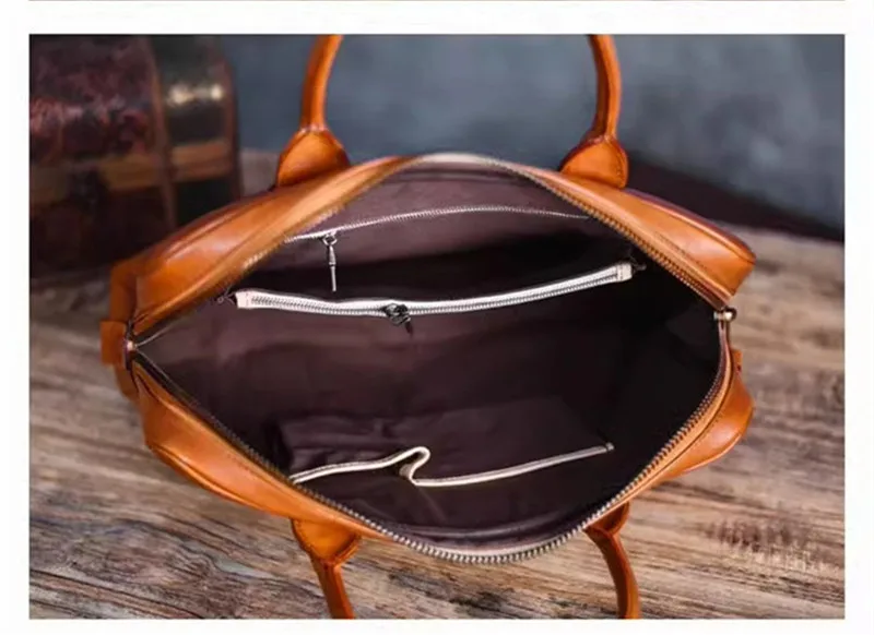 PNDME vintage luxury genuine leather men's briefcase business casual handmade natural real cowhide lawyer work computer handbag