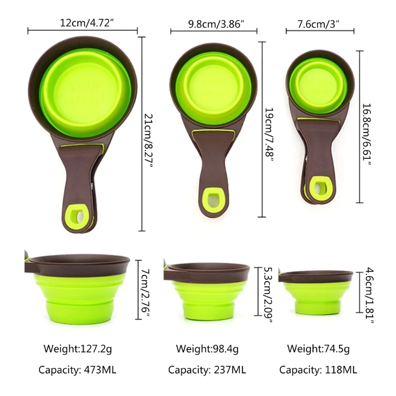 Collapsible Measuring Cups Portable Food Grade Silicone Scoop for Liquid & Dry Food Baking & Cooking 1/4 1/2 1 Cup images - 6
