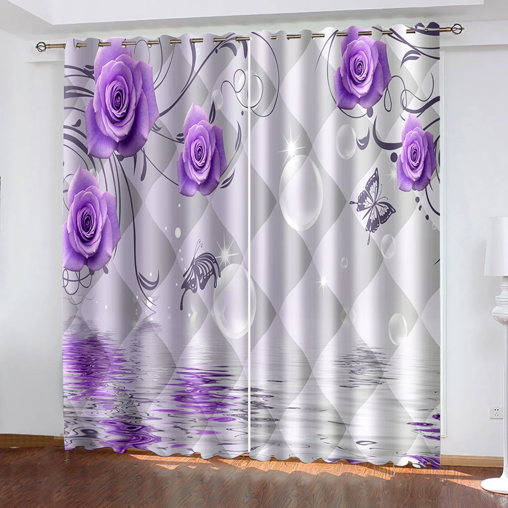 

Luxury Blackout 3D Window Curtains For Living Room purple rose curtains 3D Curtains For Living room Bed room